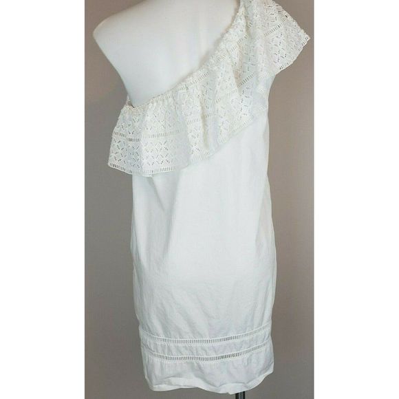 Abercrombie & Fitch White Cotton Dress Eyelet Embroidery One Shoulder M EUC - Picture 3 of 4